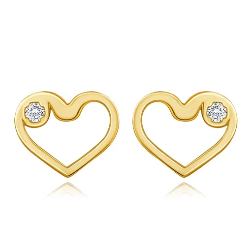 Náušnice ze žlutého 14K zlata - kontura srdce s průhlednými zirkony, puzety