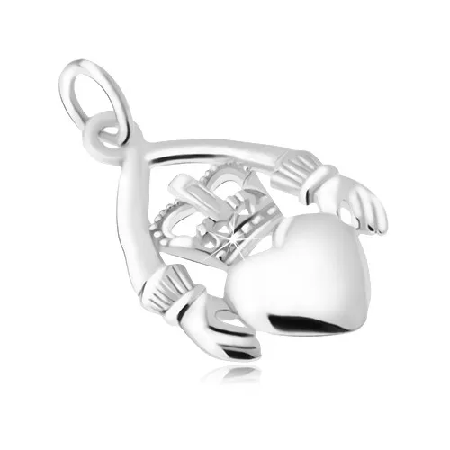 Ruce držící srdce s korunou, přívěsek ze stříbra 925