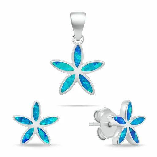 Brilio Silver Set šperků se syntetickými opály Květiny SET288WB (přívěsek, náušnice)