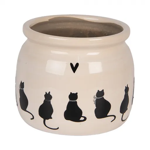Béžový obal na květináč s kočkami a srdíčkem Dog&Cat M - Ø 16*13 cm Clayre & Eef