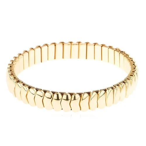 Pružný náramek z chirurgické oceli, články ve tvaru šipek, zlatá barva