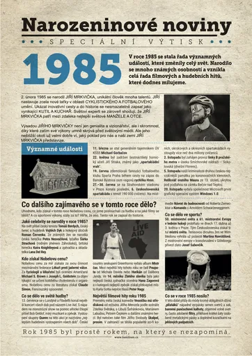 Narozeninové noviny 1985 s vlastní fotografií a textem, S fotografií a textem