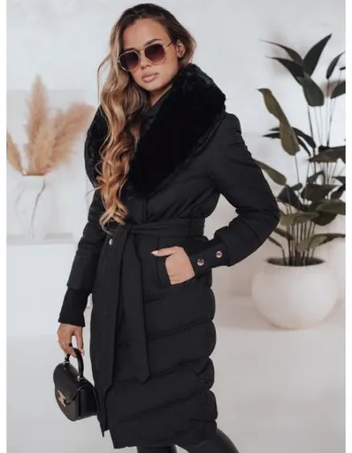 Dámská zimní bunda prošívaná s kožešinou černá
