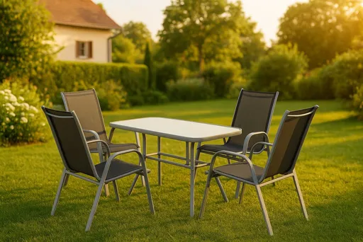 Zahradní sestava 5dílná, stůl s bezpečnostním sklem, 4 židle