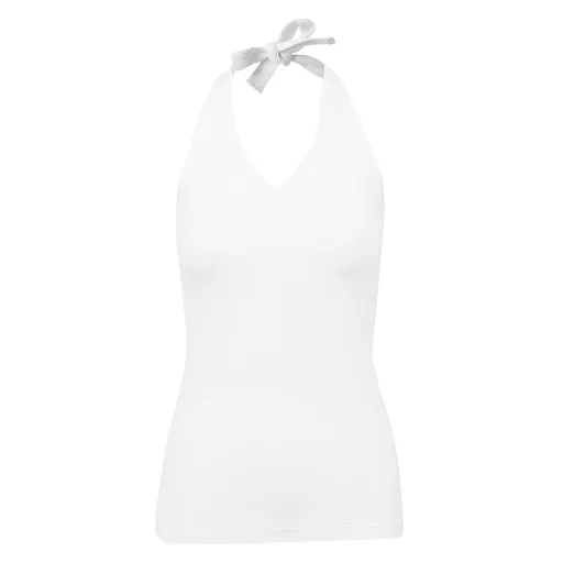 Build Your Brand Dámský top se zavazováním za krk - Bílá | XL