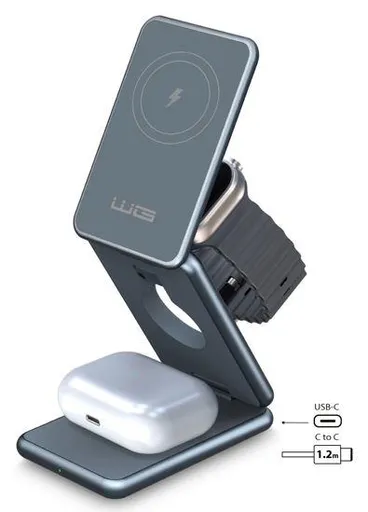 WG - Bezdrátová nabíječka WG39, 3v1, 15W+5W+3W, šedá