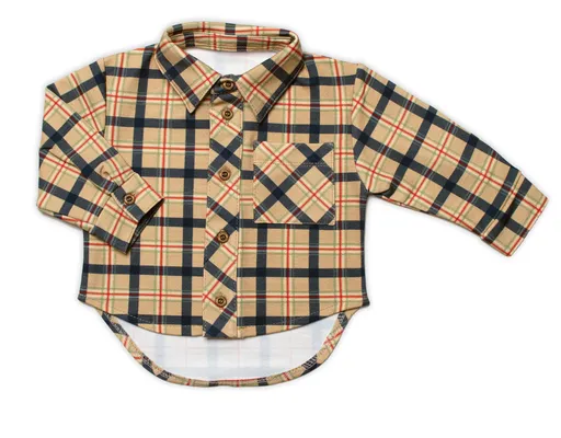 mrofi Dětská košile dl. rukáv s prodlouženým zadním dílem, Kuba - béžová, vel. 92