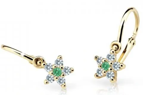 Cutie Jewellery Třpytivé dětské náušnice ze žlutého zlata C2118-10-X-1 zelená