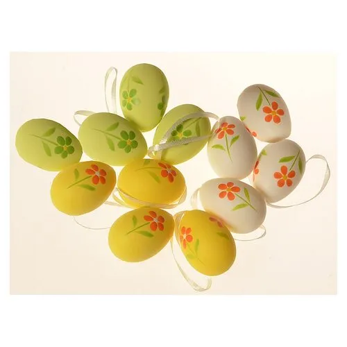 Vajíčka závěsná, dekorovaná kvítky, plastová, vhodná i do exteriéru x 12 ks, výška 4 cm, Tube