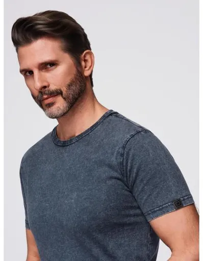 Pánské tričko s efektem vyprání – tmavě modré V2 OM-TSWT-0116