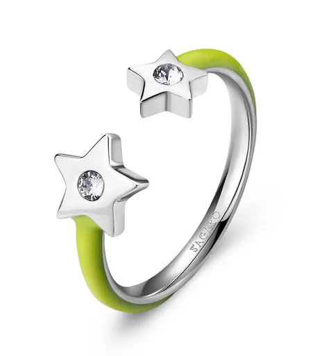 S'Agapõ Ocelový prsten se žlutým smaltem Hvězdičky Vibes SVB69