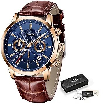 Lige Pánské hodinky -hnědá/modrá 9866-9 + dárek zdarma (16977)