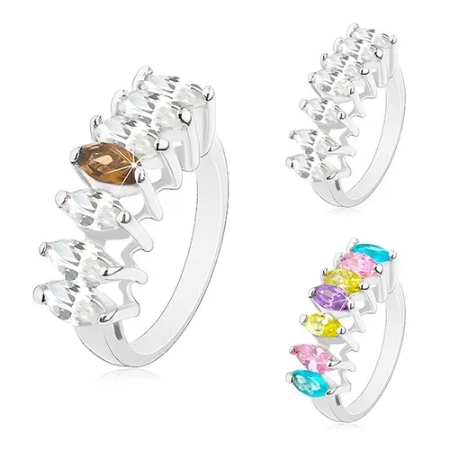 Prsten ve stříbrném odstínu, linie broušených zrnkovitých zirkonů - Velikost: 49, Barva: Mix