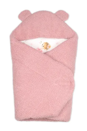 Baby Nellys Beránková zavinovačka s kapucí bavlna/beránek, Teddy - Baletka, pudrově růžová