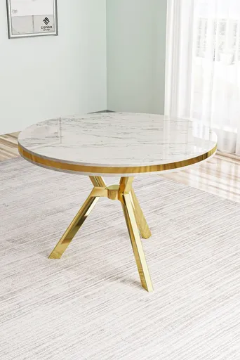 Jídelní stůl Mos - White Marble, Gold