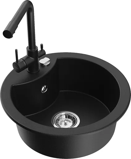 MEXEN/S Diego granitový dřez včetně baterie Duero, černá 6512-77-671600-70