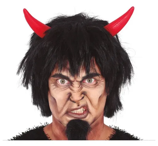 Paruka čert černá s rohy a vlasy - Mikuláš - Vánoce - GUIRCA