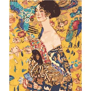 Diamondi - Diamantové malování - DÁMA S VĚJÍŘEM (G. KLIMT), 40x50 cm, Vypnuté plátno na rám (605023B)