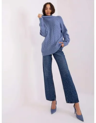 Dámský svetr s rolákem kostkovaný ATA modrý