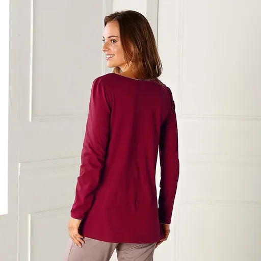 Pyžamové tričko s potiskem květin a dlouhými rukávy