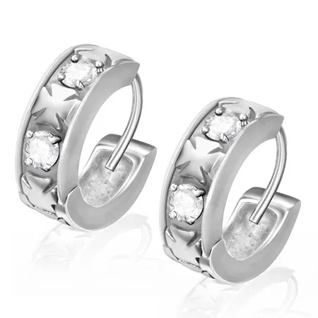 Kruhové ocelové náušnice - maltézské kříže a čiré zirkony