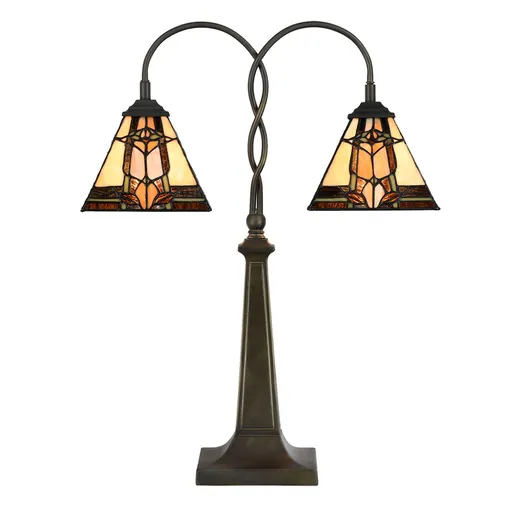 Béžovo-hnědá stolní lampa tiffany Bernadette I - 48*19*66 cm E27/ 2*40W 5LL-6322