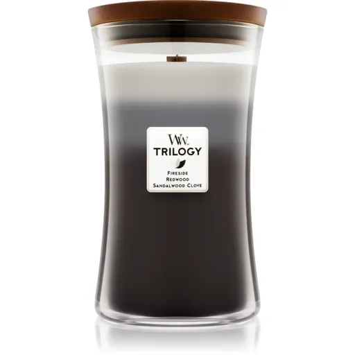 Woodwick Trilogy Warm Woods vonná svíčka s dřevěným knotem 609.5 g