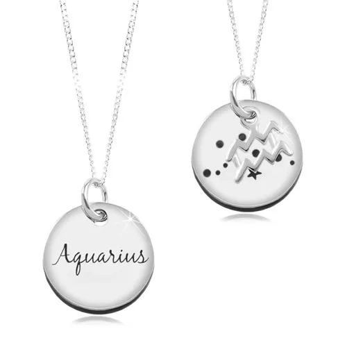 Nastavitelný náhrdelník, stříbro 925, řetízek a kruhová známka - znamení VODNÁŘ