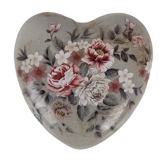 Zelená keramická dekorace srdce s květy Floria L - 11*11*4 cm Clayre & Eef