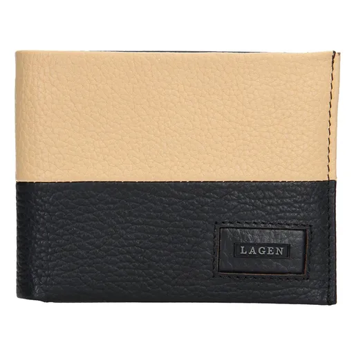 Pánská kožená slim peněženka Lagen Danny - černo-béžová