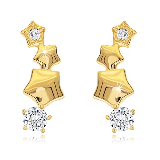 Náušnice ve žlutém 14K zlatě - hvězdičky tvořící oblouk, puzetky