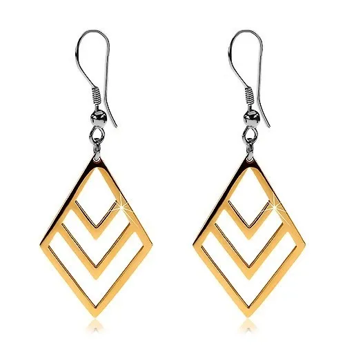 Náušnice z chirurgické oceli zlaté barvy, obrysy kosočtverců, háčky