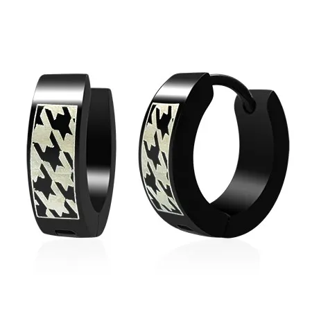 Kruhové ocelové náušnice, černé, potisk se vzorem ostnatého drátu