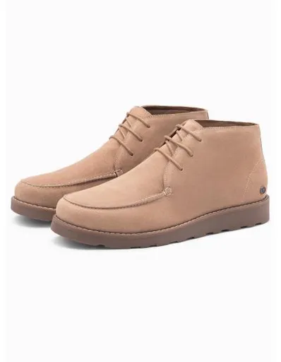 Pánské semišové kotníkové boty s tlustou podrážkou - béžové V1 OM-FOCS-0164