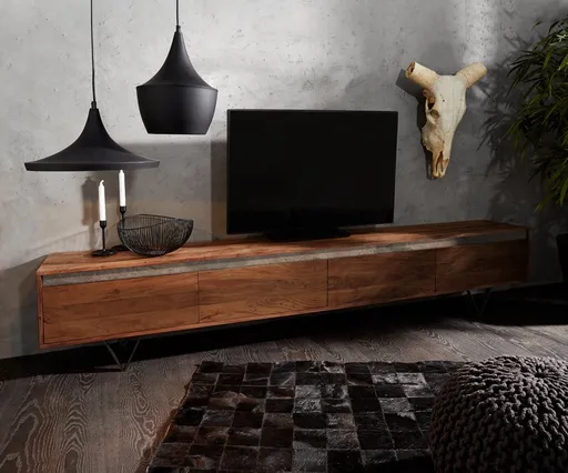 TV stolek Stonegrace 240 cm akácie hnědá břidlice 4 dvířka