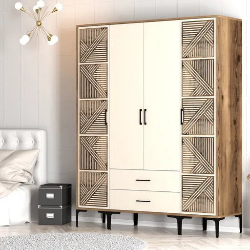 Šatní skříň Kumsal PTP - Walnut, Cream