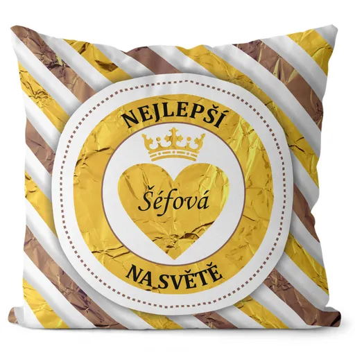 Polštář Nejlepší šéfová – pruhovaný (Velikost: 40 x 40 cm)