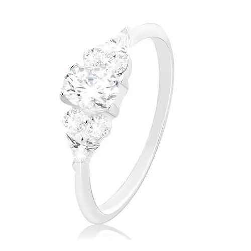 Zásnubní prsten, stříbro 925, větší čirý zirkon uprostřed a menší po stranách - Velikost: 64