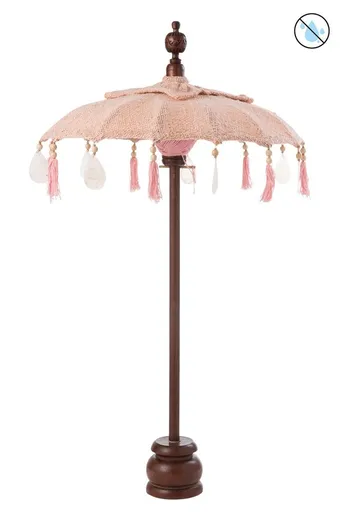 Broskvový slunečník na stůl s dřevěnou tyčí a mušlemi Boho - ∅ 57*90 cm J-Line by Jolipa