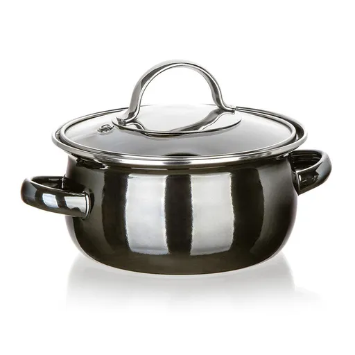Smaltovaný hrnec s poklicí METALLIC Black 0,71 l