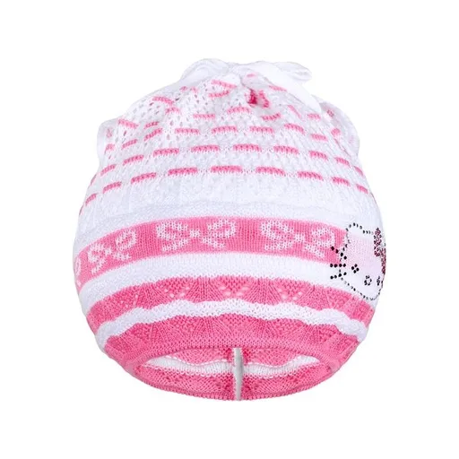 New Baby Pletená čepička-šátek  kočička růžová, vel. 104 (3-4r)
