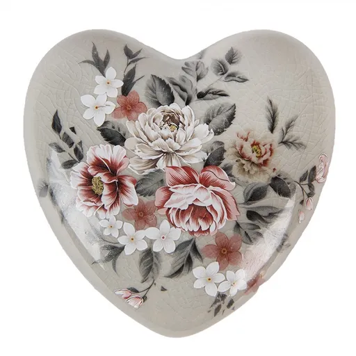 Zelená keramická dekorace srdce s květy Floria - 11*11*4 cm 6CE1973