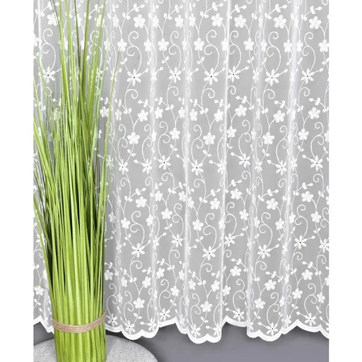 Záclona řecký tyl,  Květy metráž, bílá 250 cm