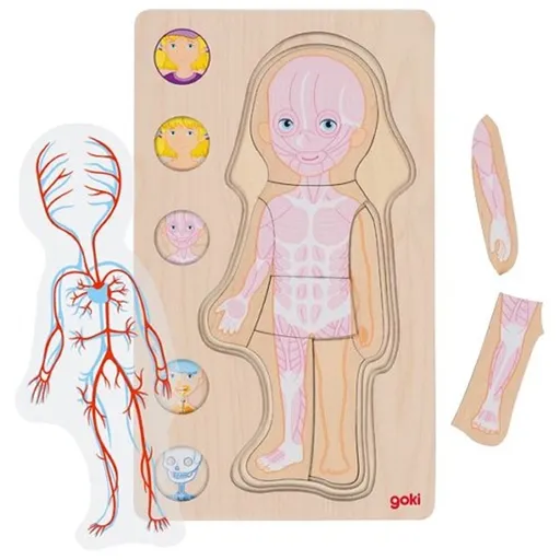 Goki Dřevěné vícevrstvé puzzle/vkládačka Lidské tělo - Dívka