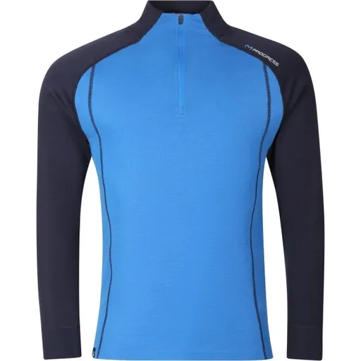 PROGRESS BREAKOUT Pánský merino rolák s krátkým zipem, modrá, velikost