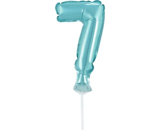 Balón foliový číslice - 7 - SVĚTLE MODRÁ 12,5 cm s držákem - GoDan