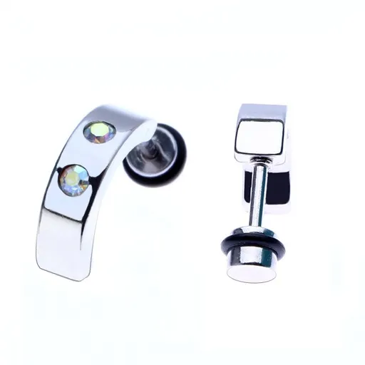 Falešný ocelový plug - hladký lesklý pás, duhové zirkony