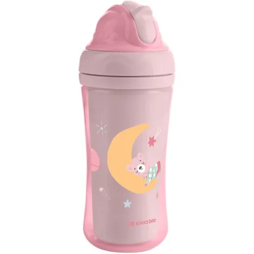 KikkaBoo Hrnek se silikonovým brčkem 220ml 8m+ Moony me Pink
