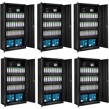 Tectake 6x Kovová archivační skříň na spisy 5 přihrádek 180x90x40cm, černá (404482)