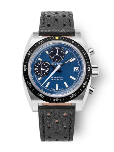 Nivada Grenchen Chronosport Blue Automatic - Black Racing Strap